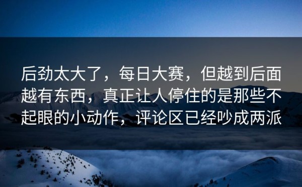 后劲太大了，每日大赛，但越到后面越有东西，真正让人停住的是那些不起眼的小动作，评论区已经吵成两派